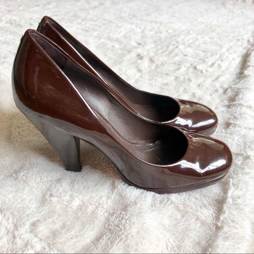 Delman Chocolate Brown Patent Heels 7.5